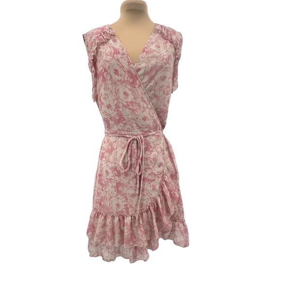AllSaints Floral Ruffle Mini‎ Dress Sleeveless Wrap Pink Small - Picture 1 of 13